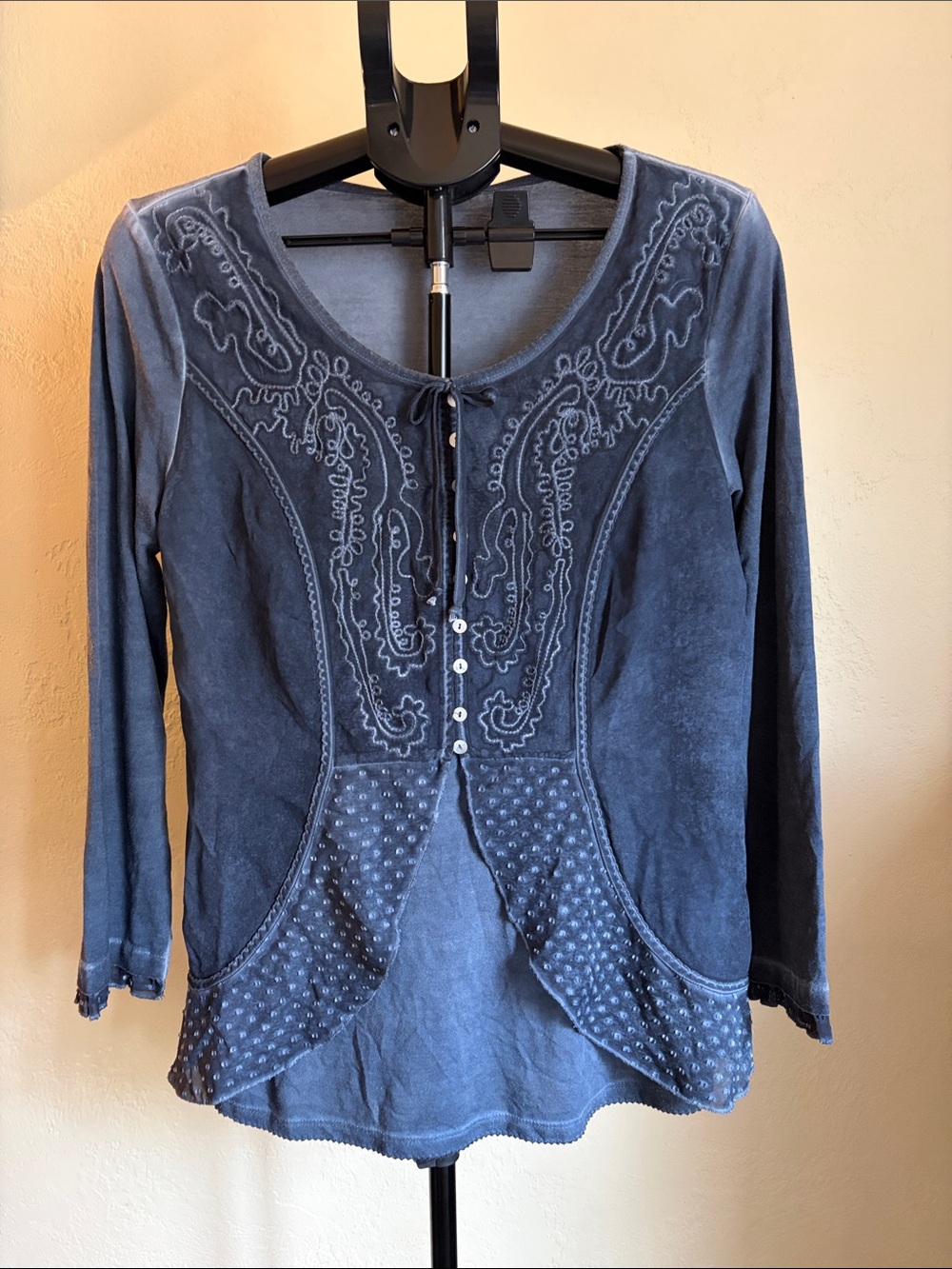 Women’s Embroidered Navy Long-Sleeve Top